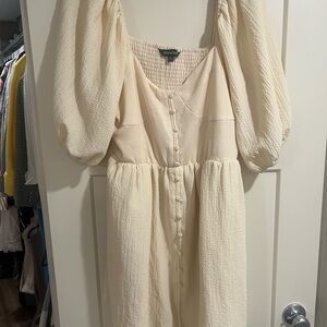 DAVI & DANI Light Yellow Ruched MidiDress